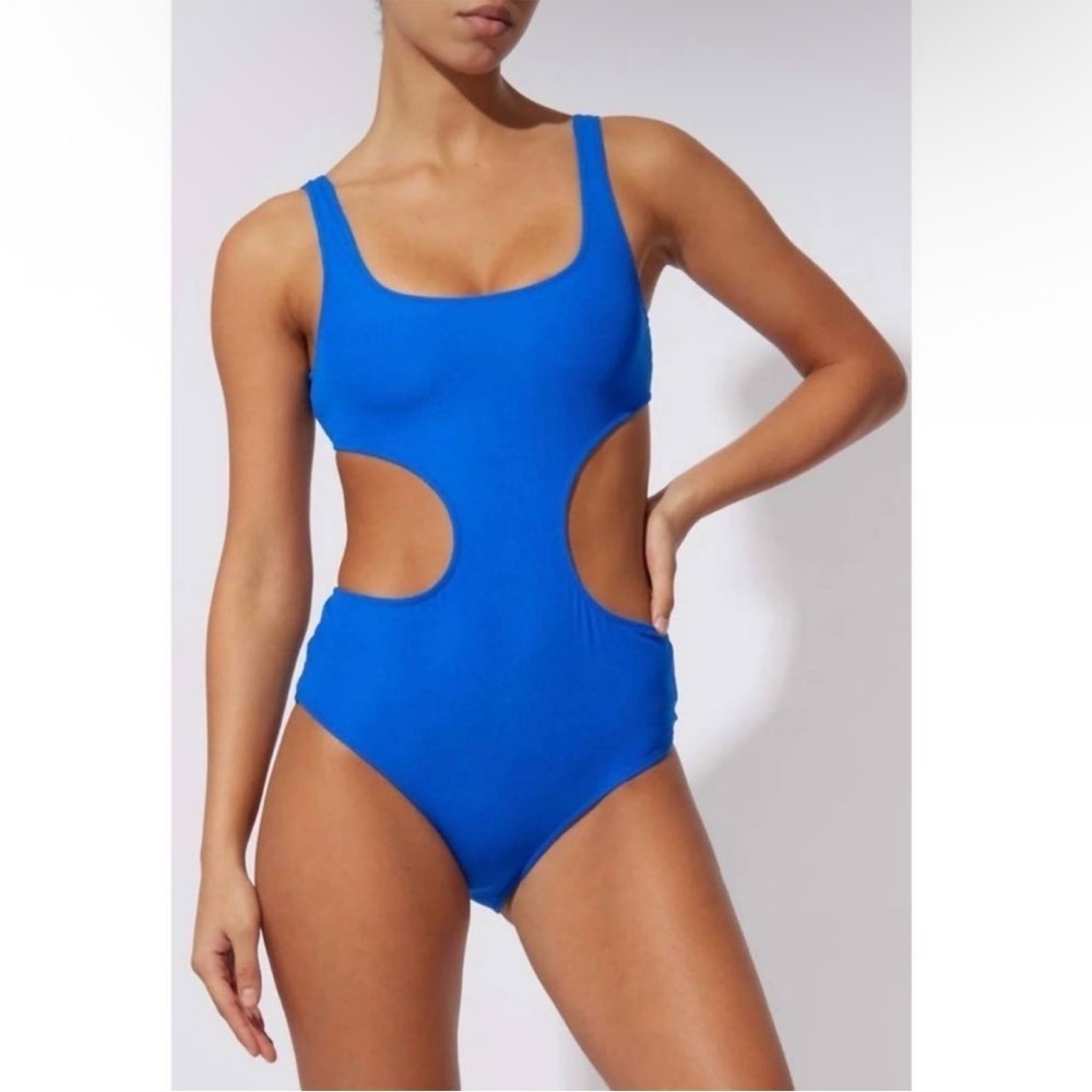 Solid & Striped The Sarah One Piece Swimsuit Crinkle Rib Azure Cut Out Size M